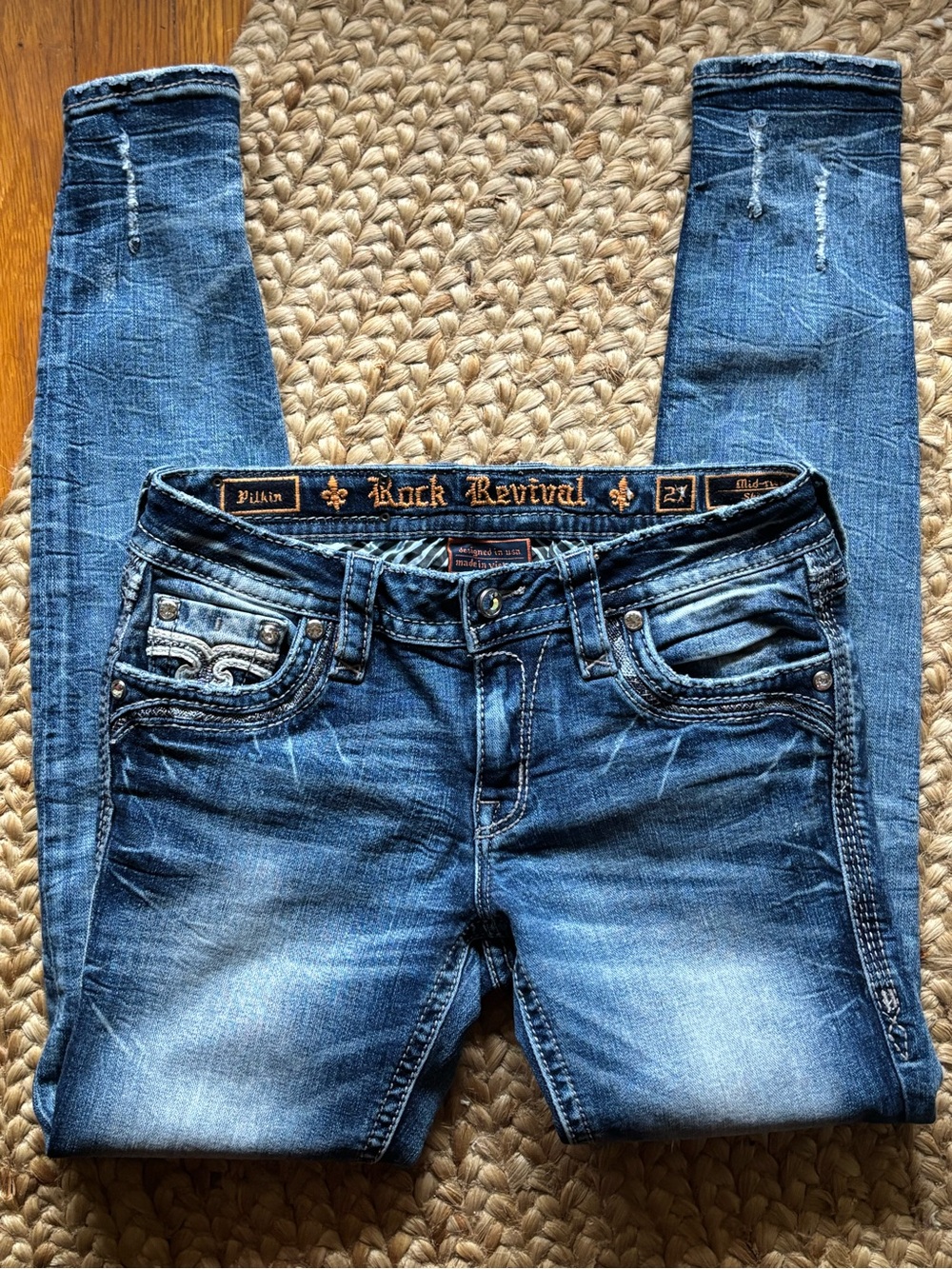 Rock Revival Distressed Blue Skinny Jeans Size 27 - Picture 5 of 14